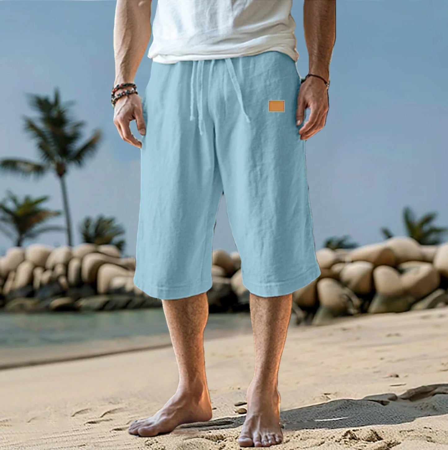 Men's Cropped Straight-leg Shorts Solid Color by GJG Denim