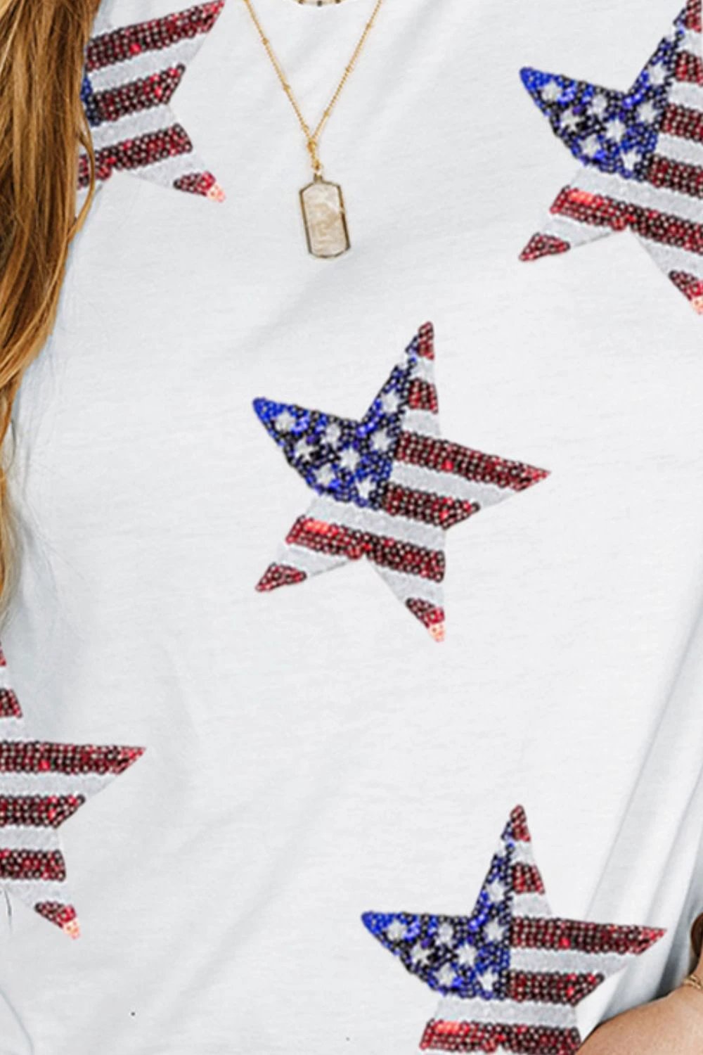 Plus Size Sequin Star Round Neck Short Sleeve T-Shirt by Lady Ros