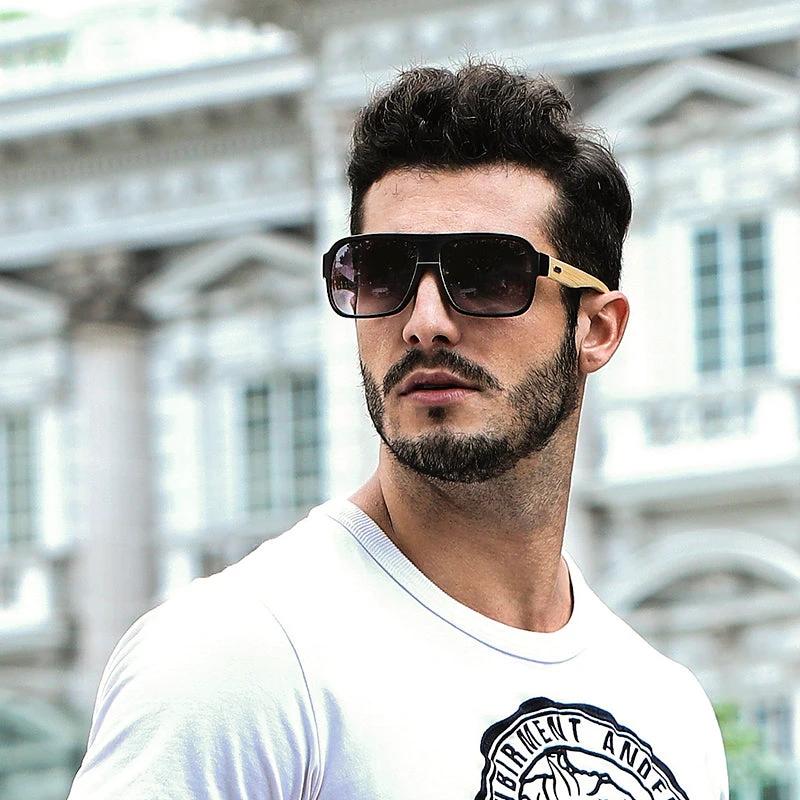 Wooden Square Sunglasses For Men by GJG Denim