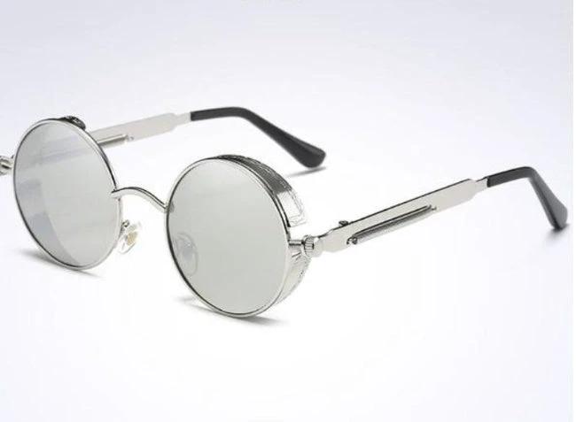 UV Protection Round Frame Metal Sunglasses For Men by GJG Denim