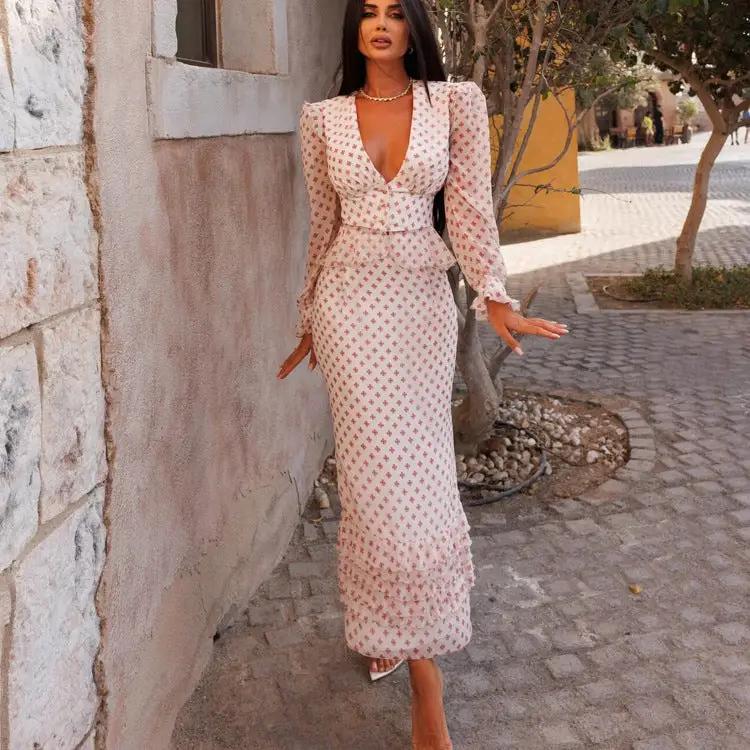 Cross Print Two-Piece Peplum Set by GJG Denim