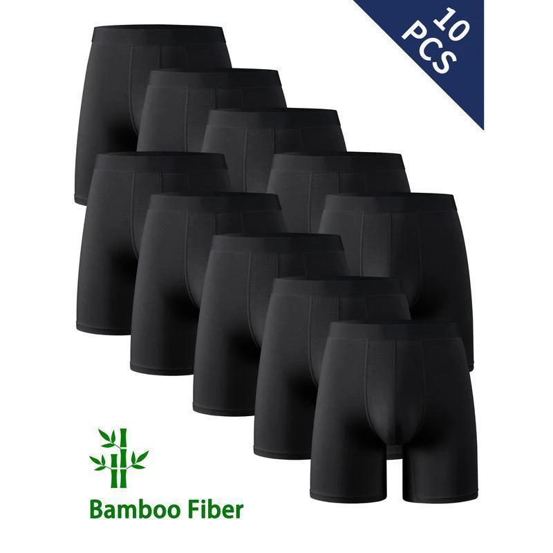 10pcs Men's Bamboo Fiber Boxer Briefs Medium Stretch Solid by GJG Denim