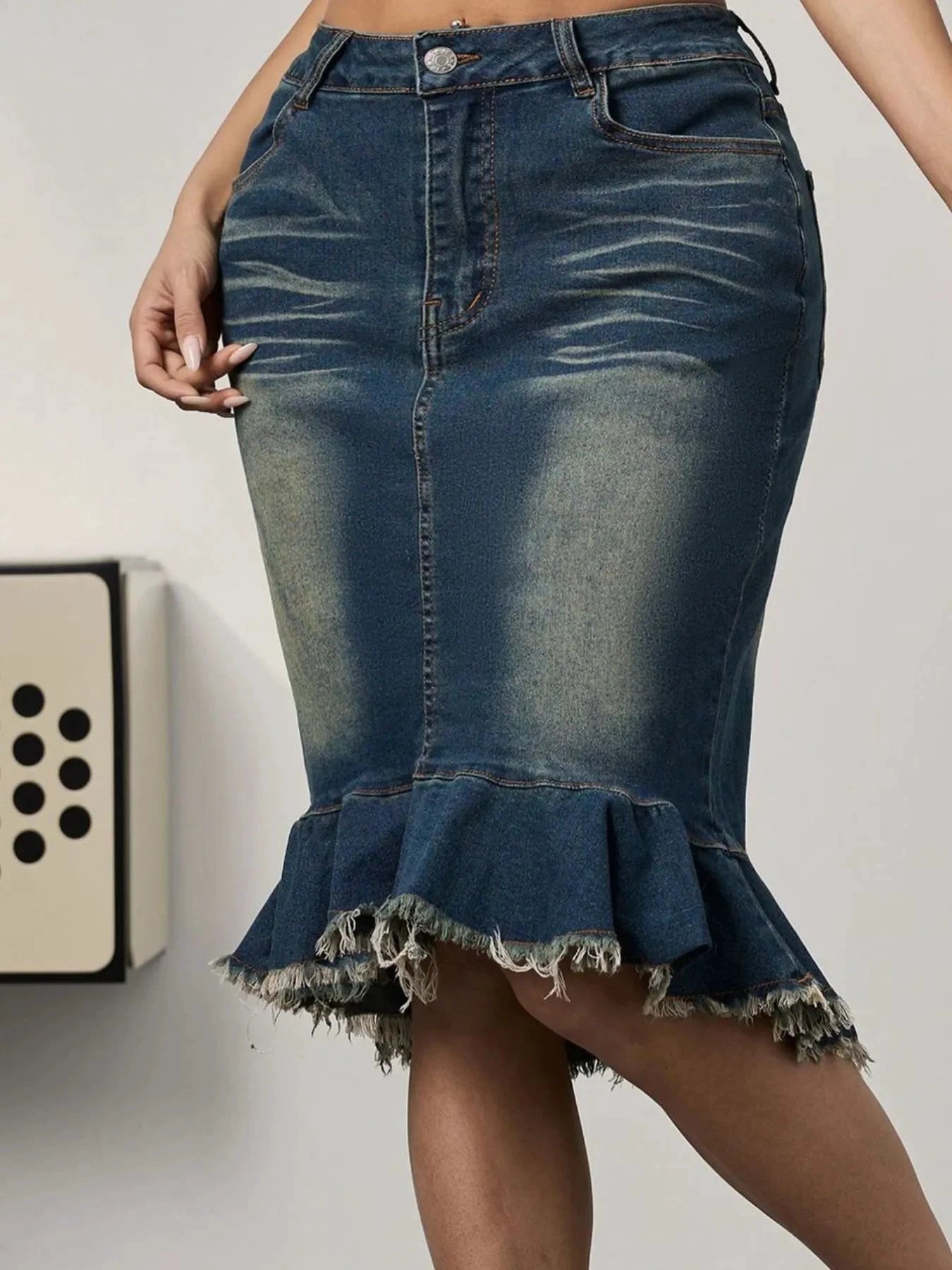 Raw Hem Mermaid Denim Skirt by Lady Ros