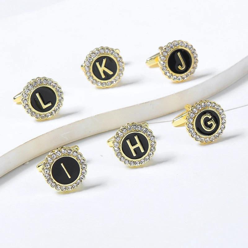 Round Diamond-like Cufflinks for Men 26 Letters by GJG Denim