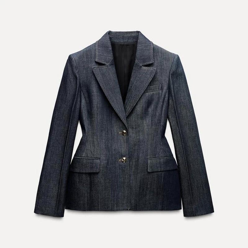 Dark Blue Temperament Waist-controlled Hong Kong Style Denim Suit by GJG Denim