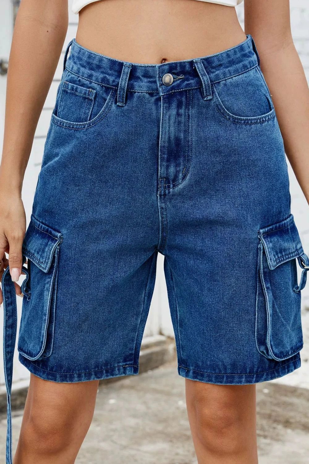 Washed Cargo Denim Shorts by Lady Ros