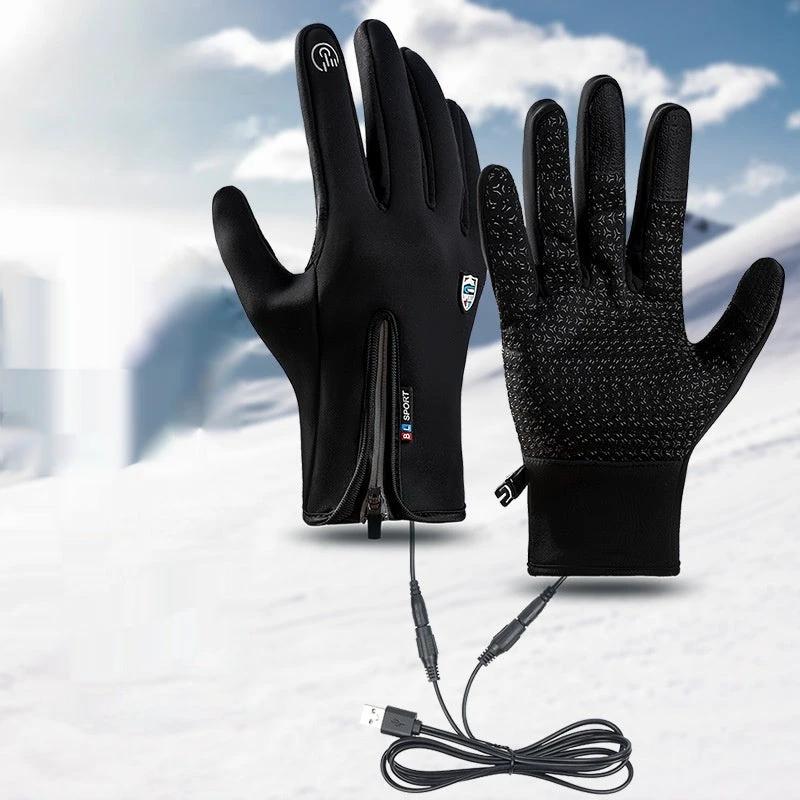 USB Heating Men's Winter Windproof Waterproof Cycling Gloves by GJG Denim
