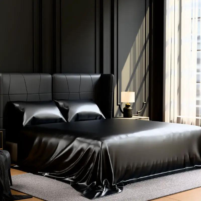Satin Bed Sheets, King Size Sheets Set, 4 Pcs Silky Bedding Set With 15 Inches Deep Pocket For Mattress King, Black by GJG Denim
