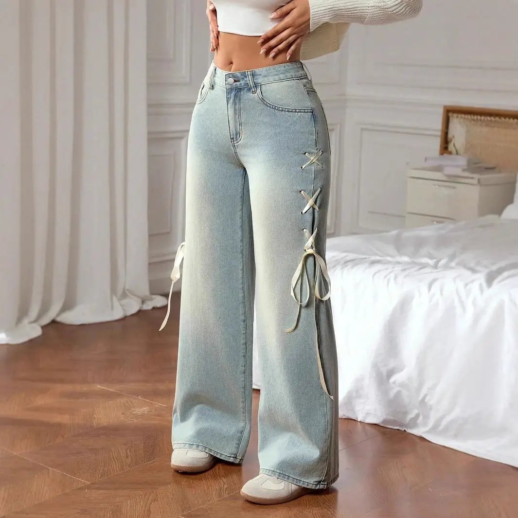 Casual Wide-leg Jeans Loose Fit by GJG Denim