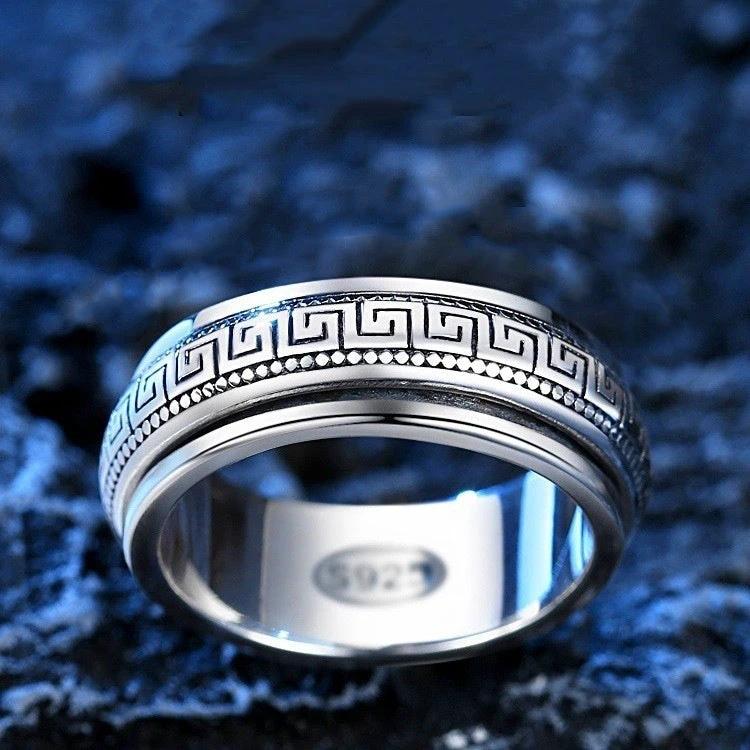 Men's Vintage Minimalist Swivel Ring With Rotating Meander Pattern by GJG Denim