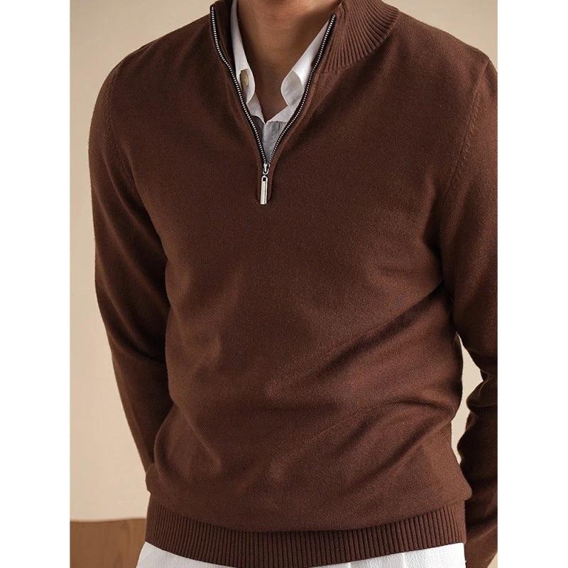 Quarter-zip Long-sleeve Knit Sweater For Men by GJG Denim