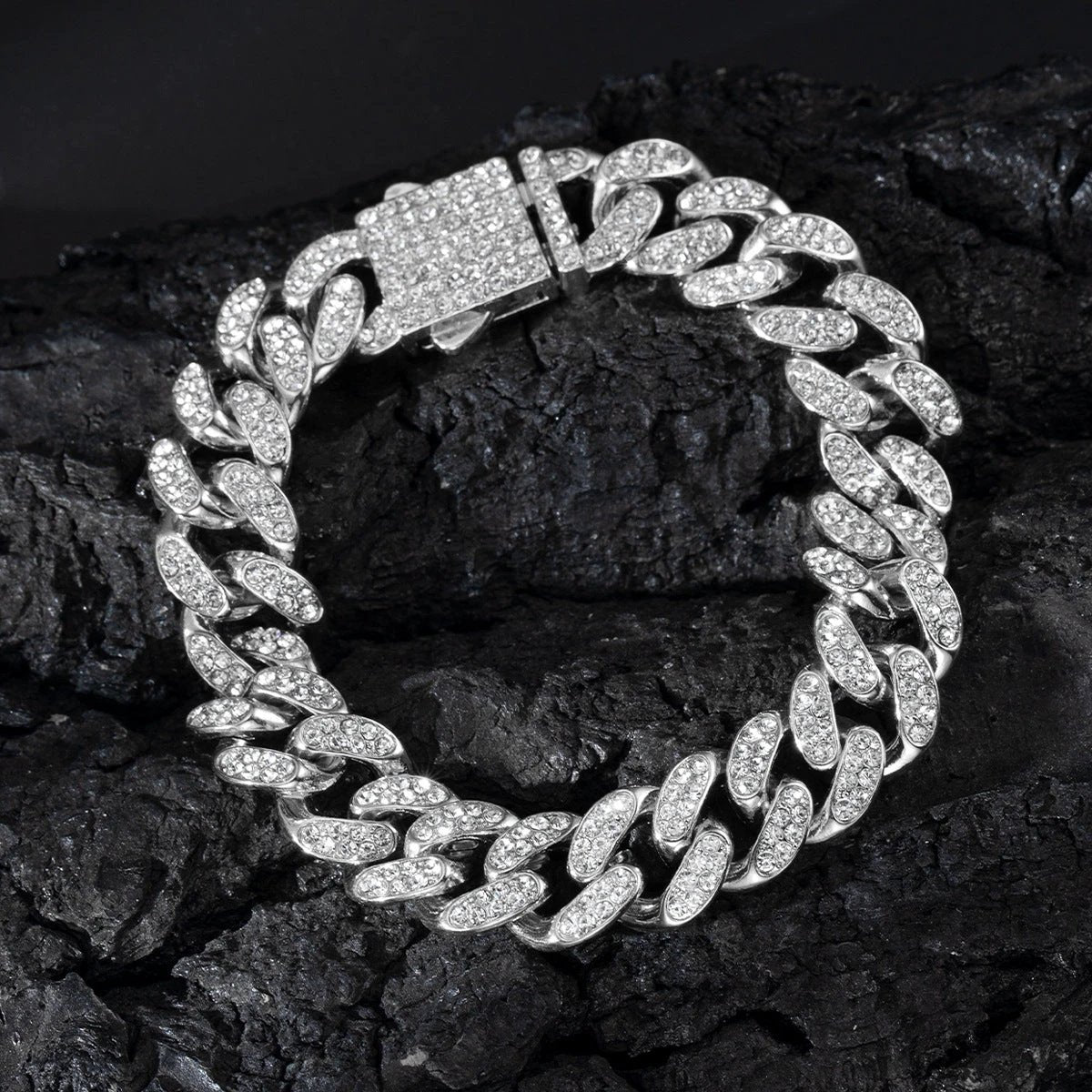 Spring Buckle Cuba Bracelet Alloy Full Diamond by GJG Denim