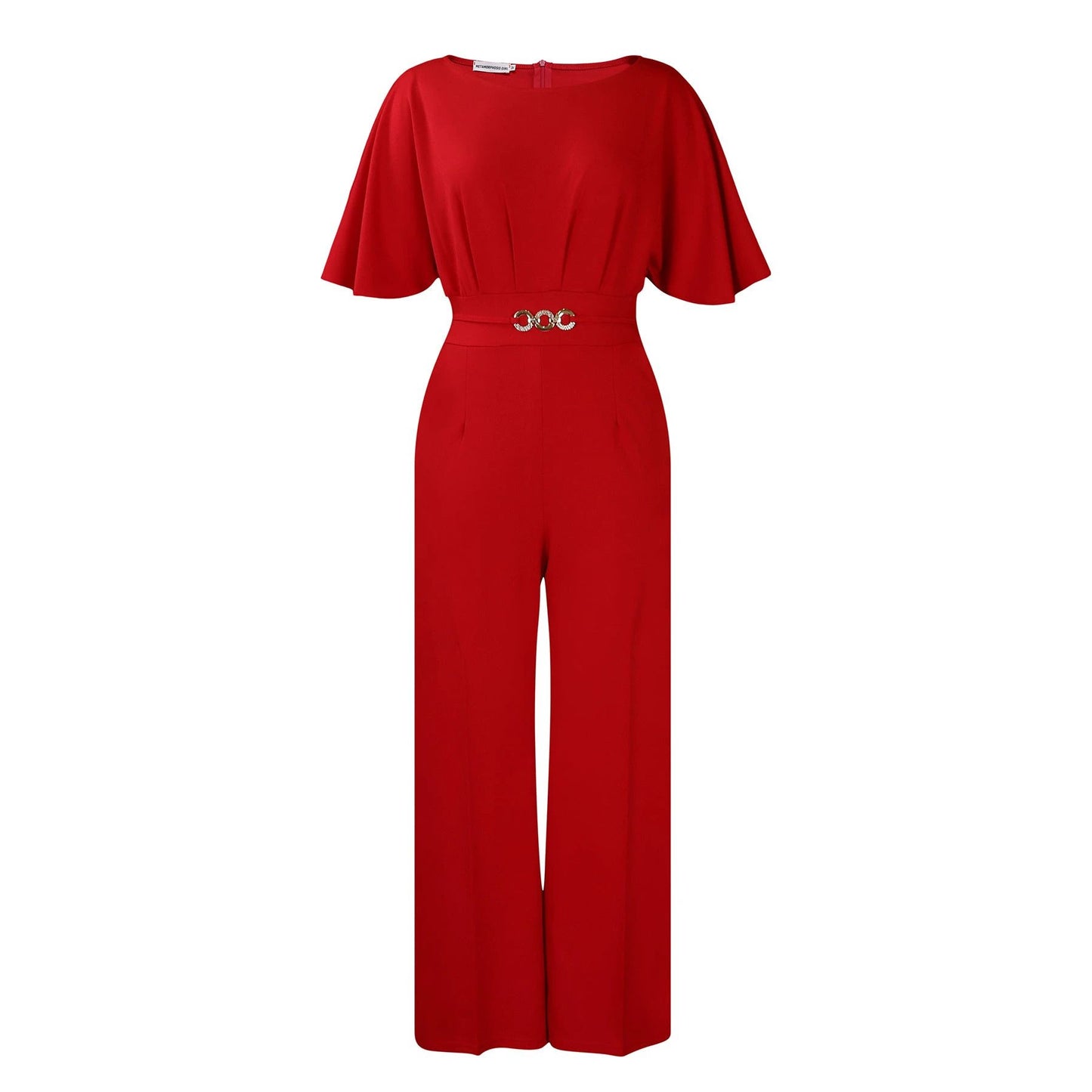 Fashion Round Neck Solid Color High Waist Plus Size African Wide Leg Jumpsuit by GJG Denim