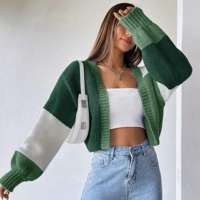 Flirla Colorblock Drop Shoulder Duster Cardigan,Long Sleeve Tops by GJG Denim