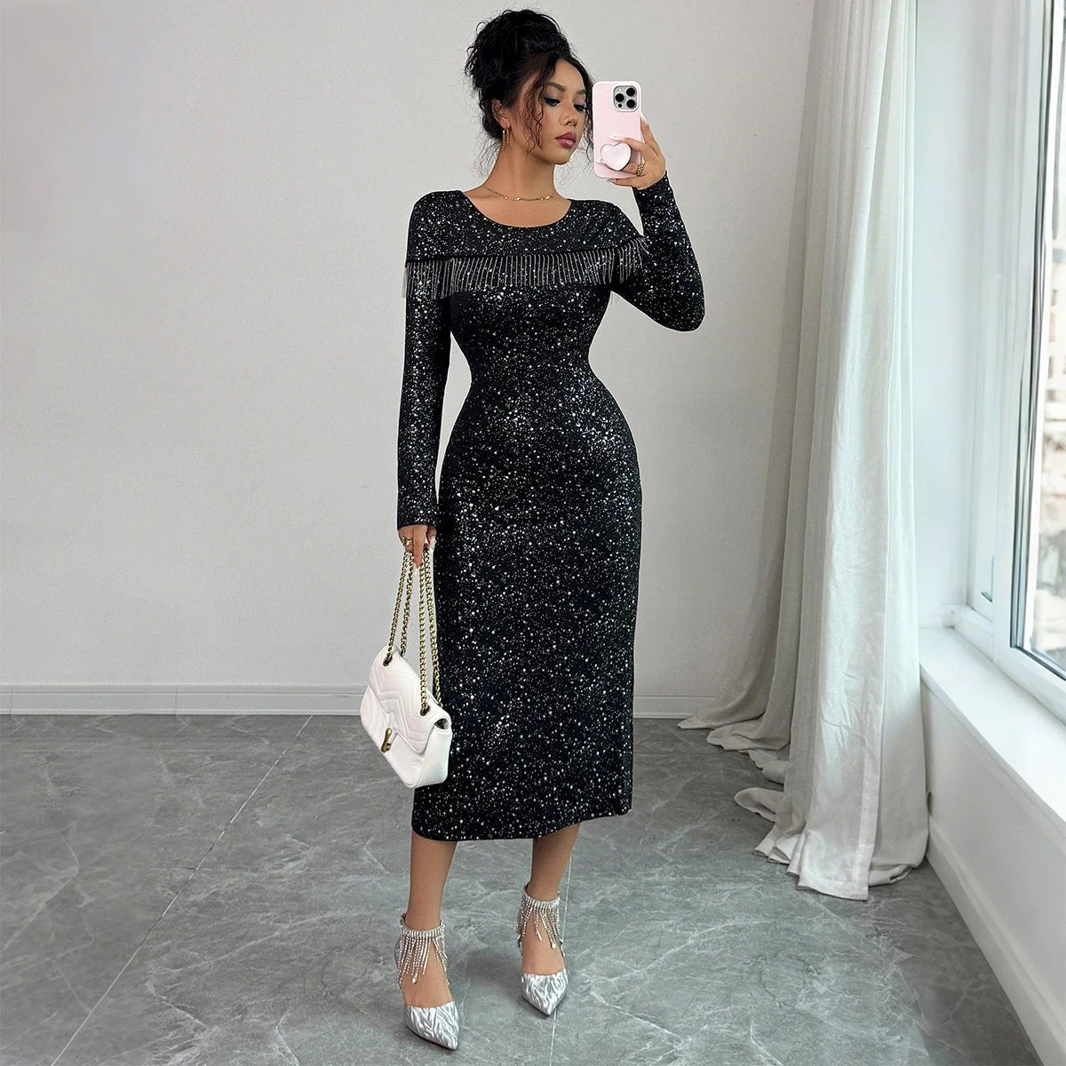 Elegant Simple Style Long Sleeve Dress Women's Clothing by GJG Denim