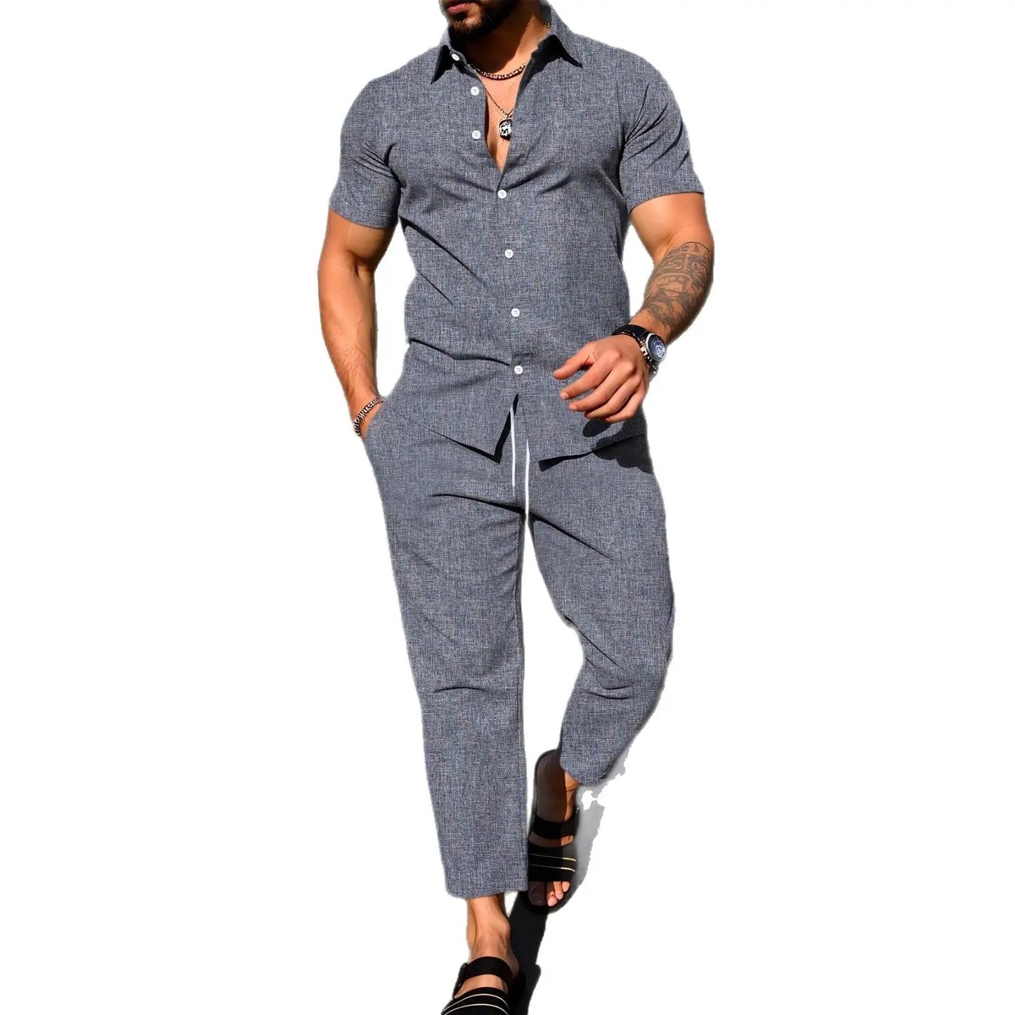 Short-sleeve Shirt And Trousers Casual Summer Set by GJG Denim