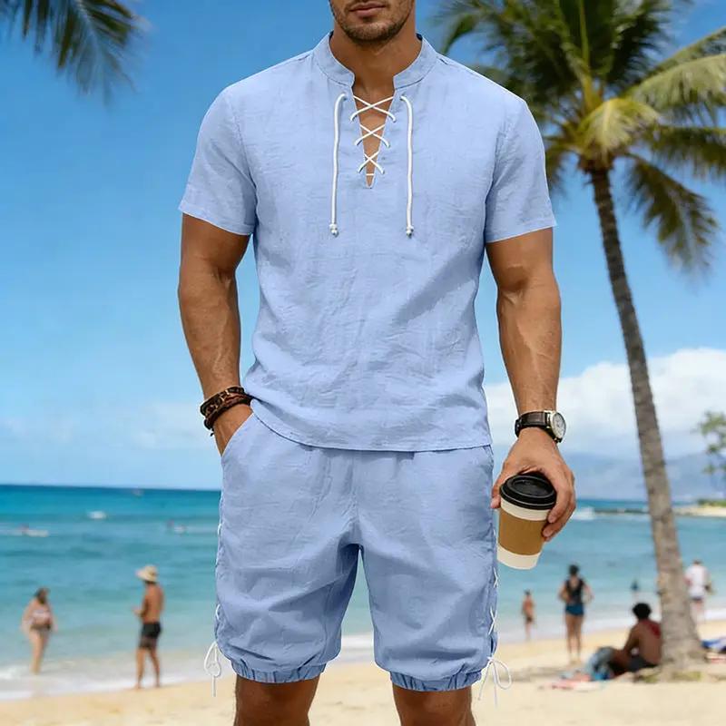 Men's Short-Sleeve Shorts Set by GJG Denim