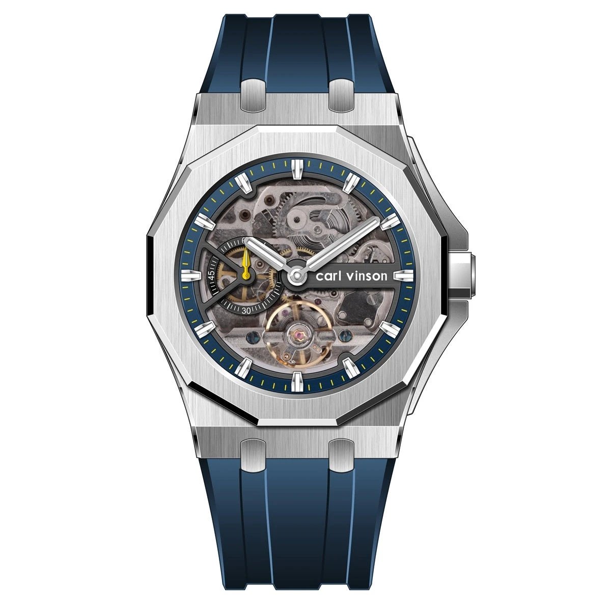 Fully Automatic Luminous Decorative Hollow Silicone-Strap Mechanical Alloy Watch For Men by GJG Denim