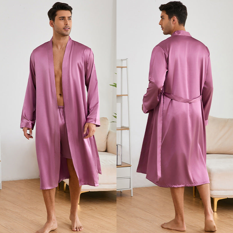 Men's Robe And Shorts Solid Color Pajama Set by GJG Denim