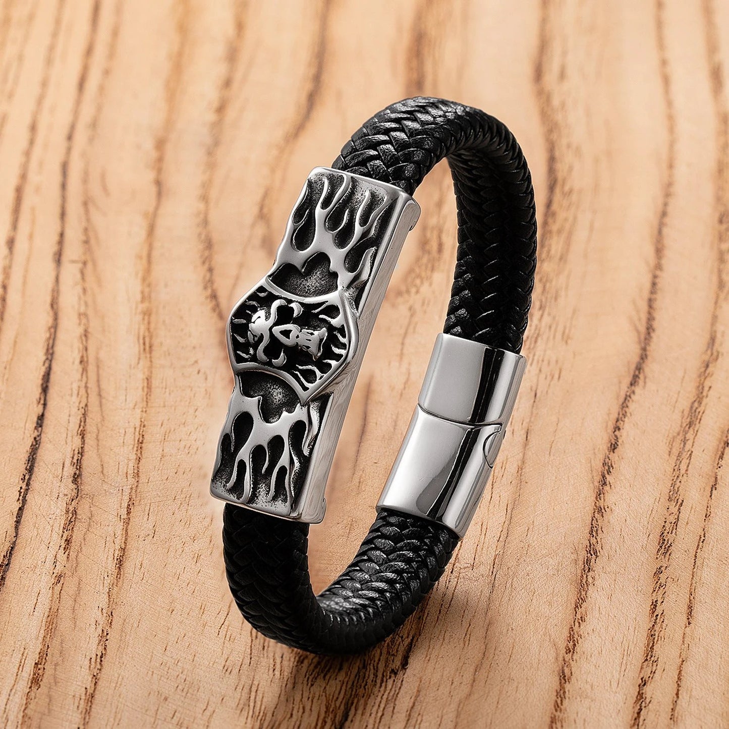 Men's Classic Stainless Steel Leather Bracelet by GJG Denim