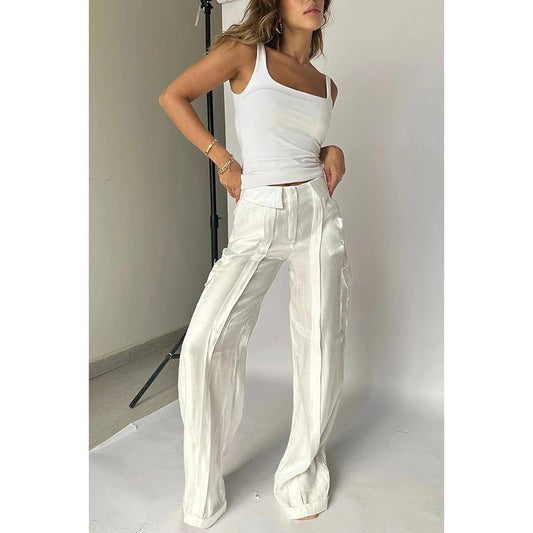Ins Style Loose Straight Pants With Multi-pocket Design New Fashion Casual Vacation Trousers Womens Clothing by GJG Denim