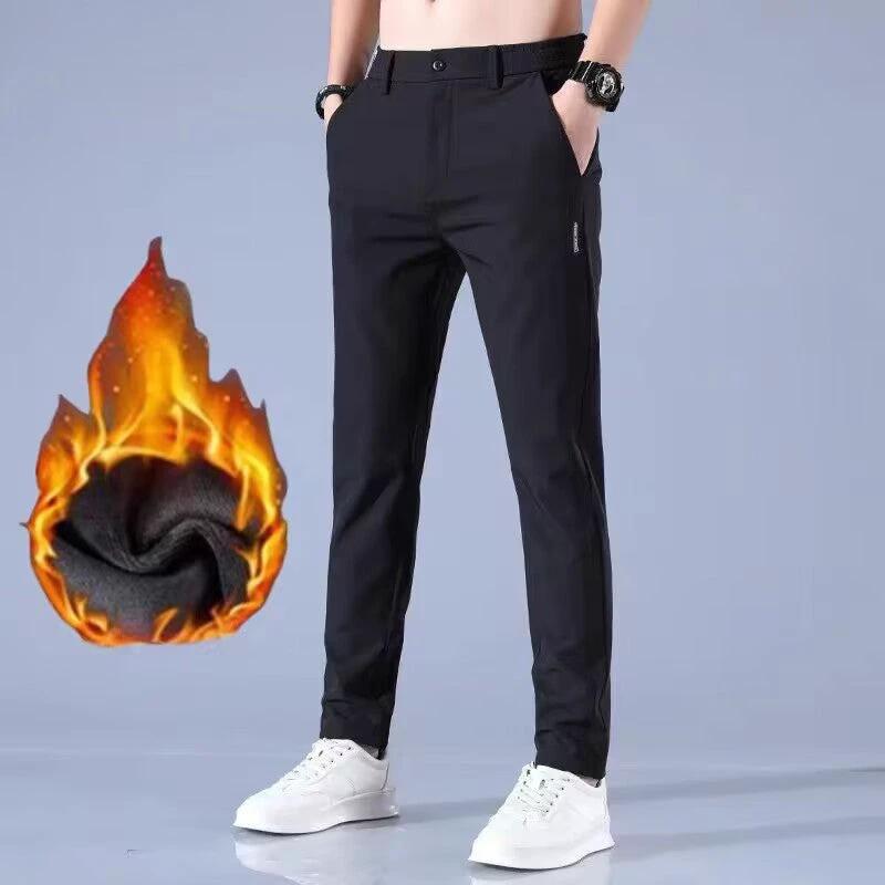 Men's Caual Elastic-Waist Pants With Fleece Lining by GJG Denim