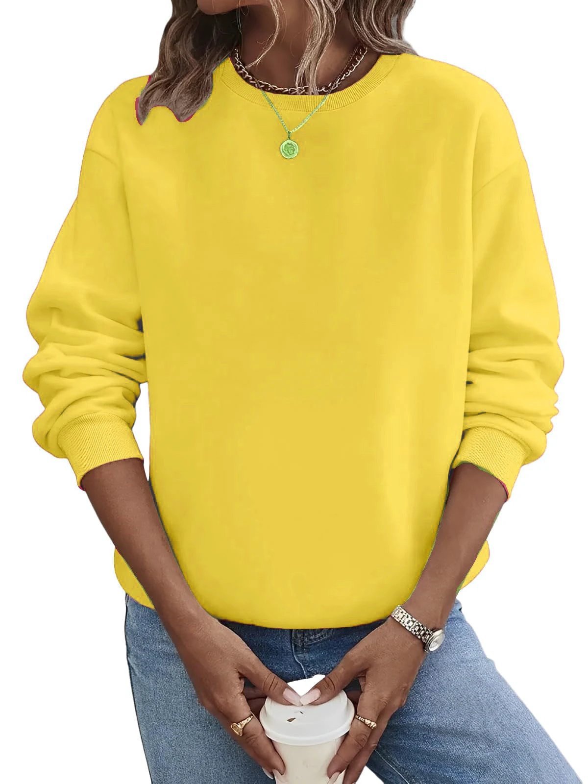Solid Color Blank Round Neck Plus Size Fashion Sweater by GJG Denim