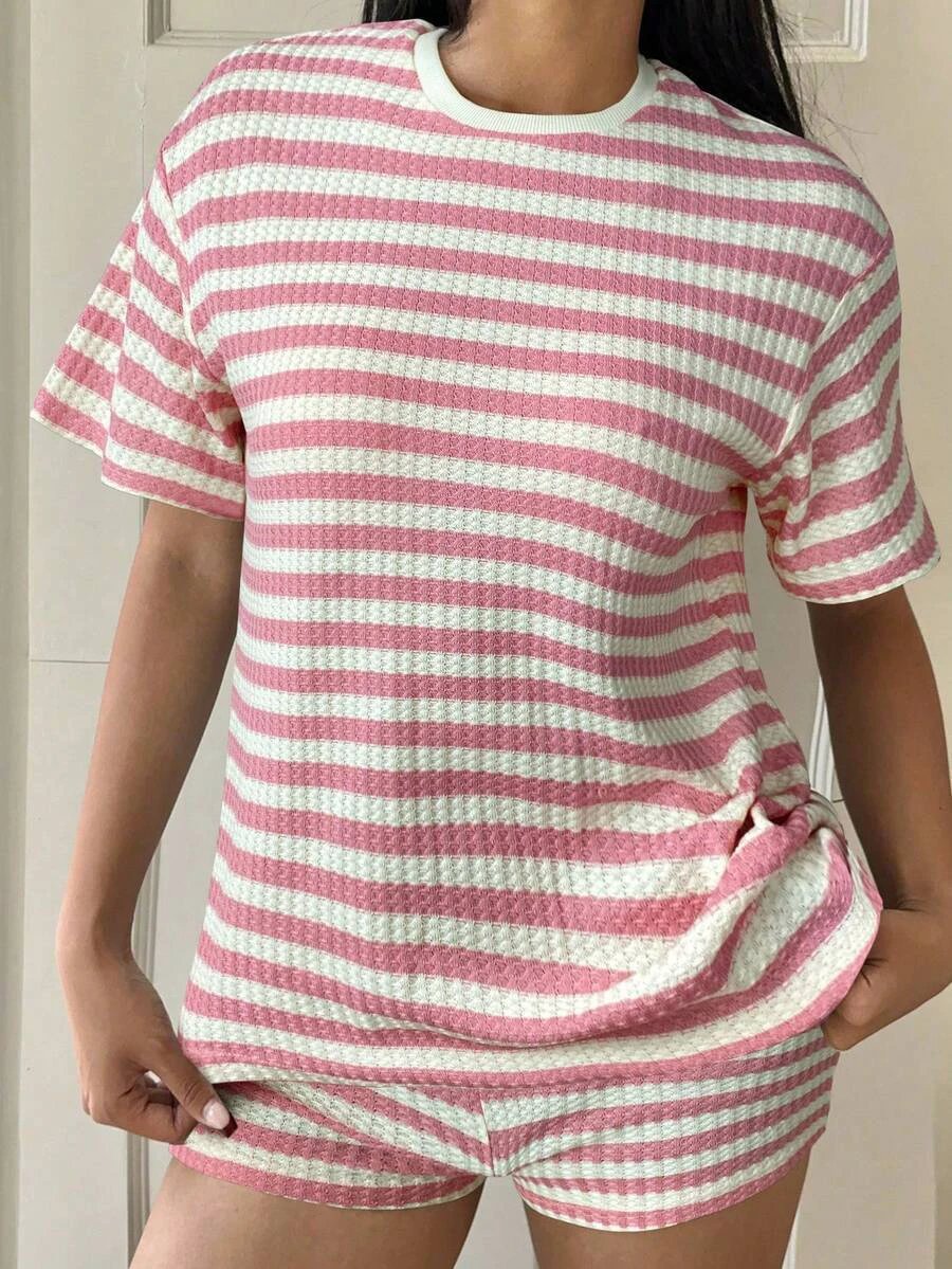 Striped Short-Sleeve T-Shirt Set Womens Fashion Summer by GJG Denim