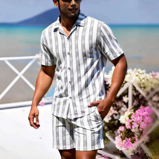 Men's Casual Shirt And Loose Shorts Set by GJG Denim