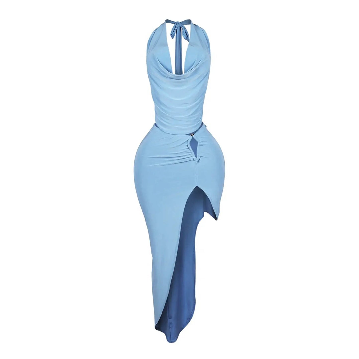 Halterneck Sexy High-Slit Skirt Set by GJG Denim
