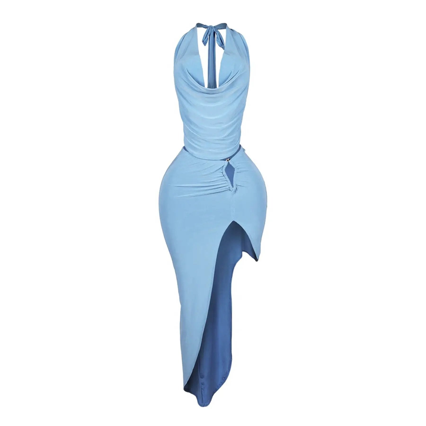 Halterneck Sexy High-Slit Skirt Set by GJG Denim