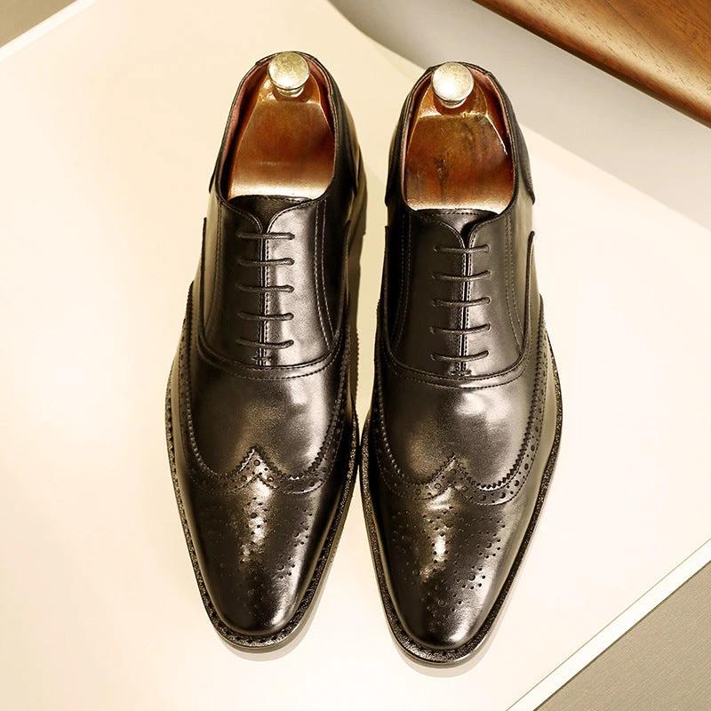 Men's Leather Oxford Shoes Rubber Sole by GJG Denim