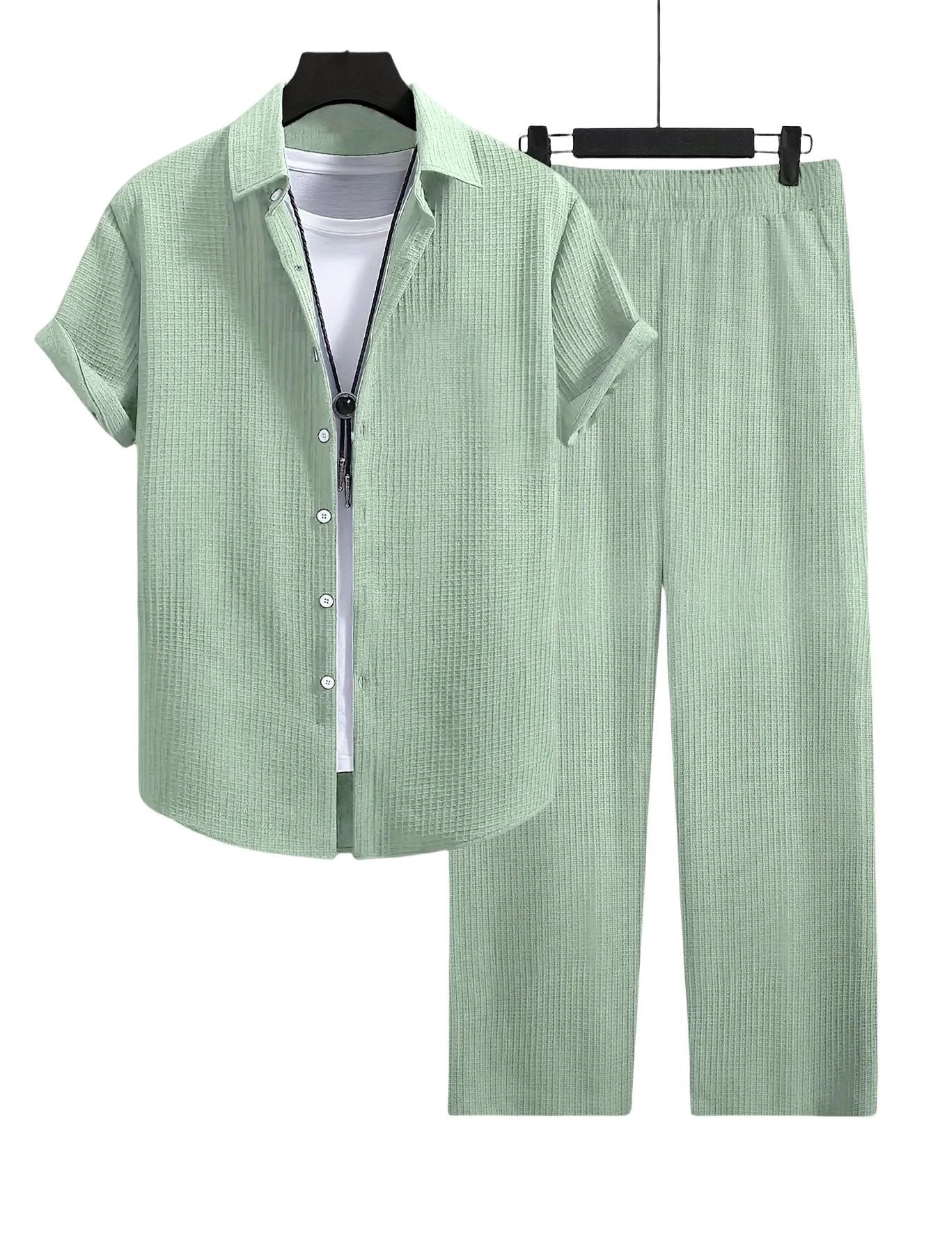 Fashion Jacquard Short-sleeved Shirt Trousers Suit by GJG Denim
