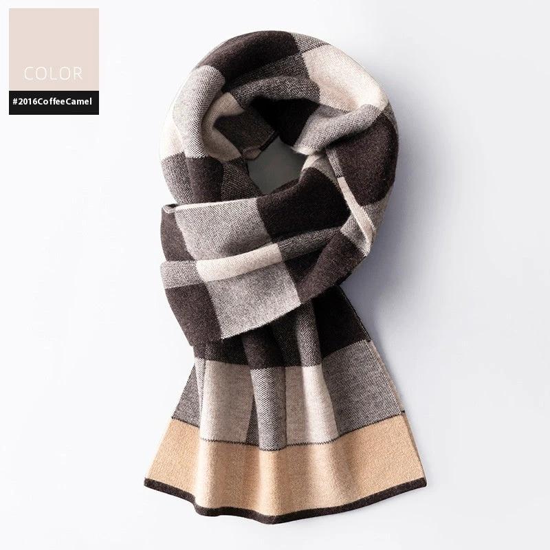 Men's Wool Winter Plaid Double-sided Scarf by GJG Denim