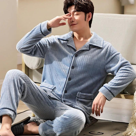 Men's Long-sleeved Flannel Warm Pajamas by GJG Denim