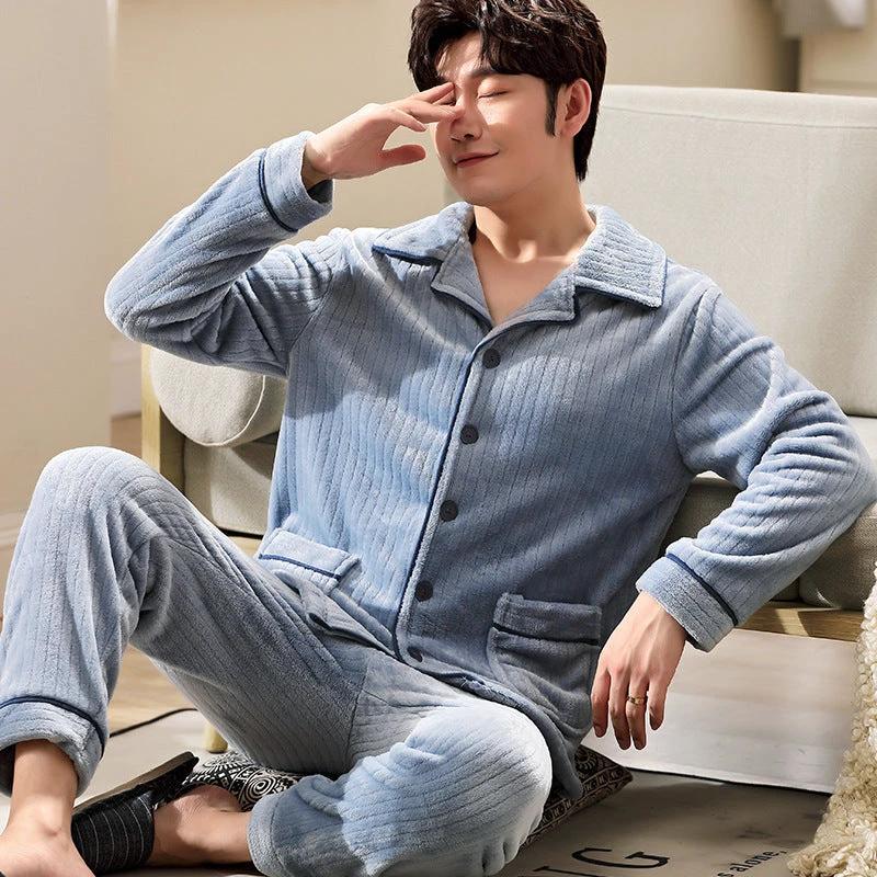 Men's Long-sleeved Flannel Warm Pajamas by GJG Denim
