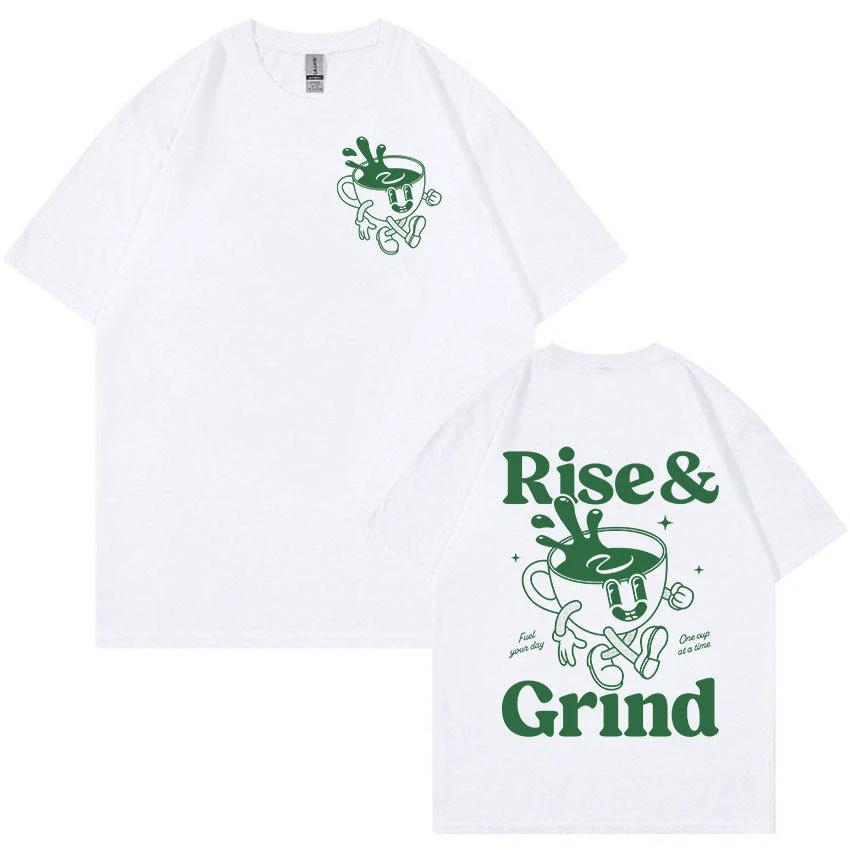 "Rise And Grind" Coffee Fun Expression Cartoon T-shirt For Men by GJG Denim