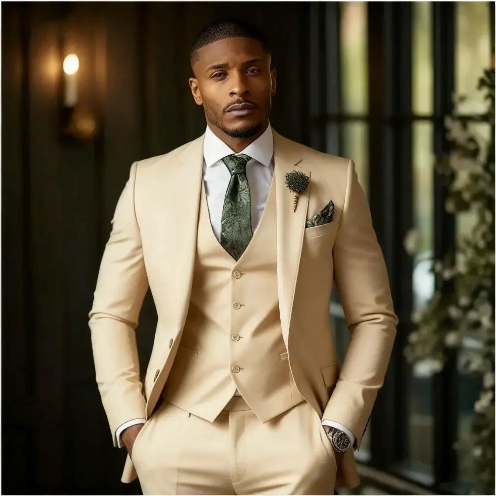 Men's Fashionable Casual Slim-Fit Three-Piece Suit by GJG Denim