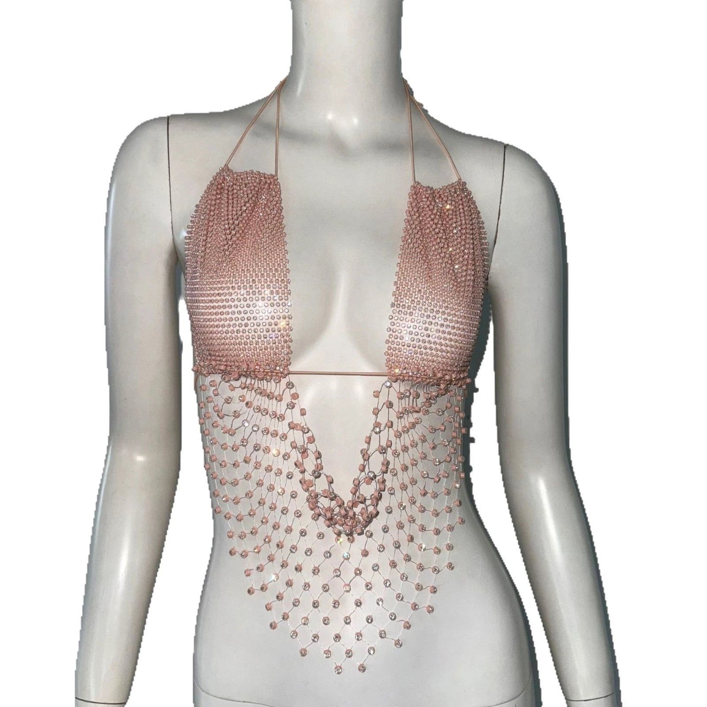 Women's Cutout Sling Sexy Fishnet Rhinestone Top by GJG Denim