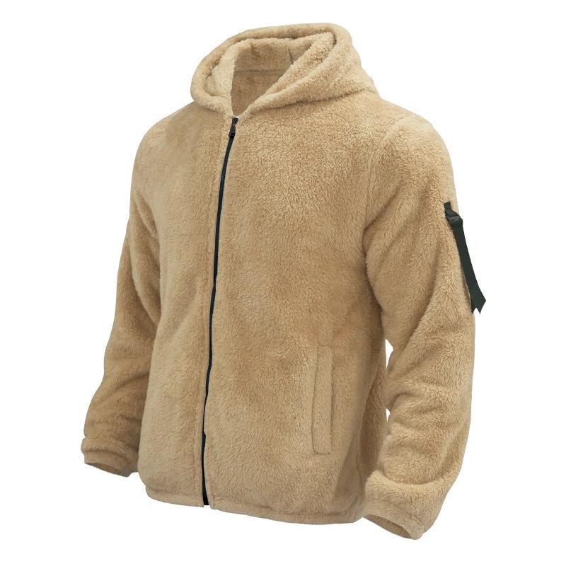 Plush Hooded Jacket Men's Autumn And Winter Fleece Double-sided Wear Warm Coat With Zipper Loose Casual Jacket Outdoor Clothing by GJG Denim