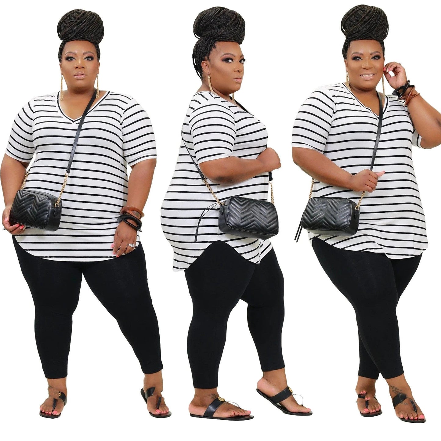 Women's Positioning Plus Size 5X Striped Printed Casual Suit by GJG Denim