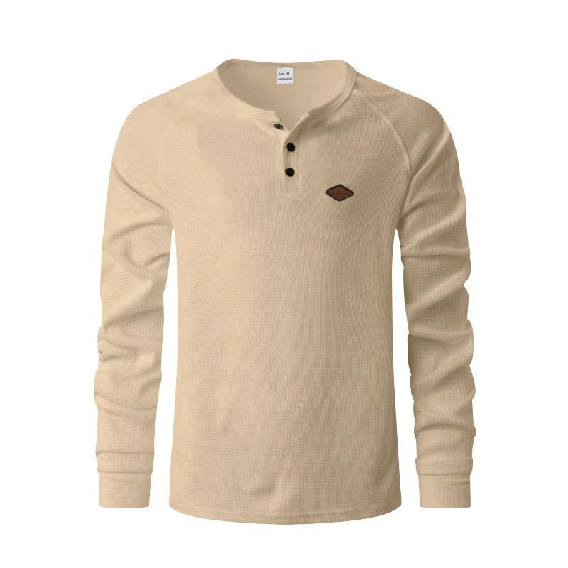 Waffle Buckle Quick-drying Raglan Henry Long Sleeve by GJG Denim