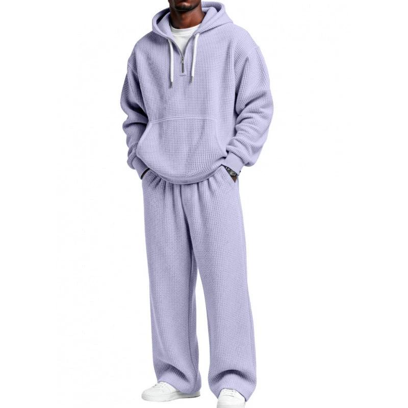Solid Color Long Sleeved Long Pants Two-piece Set For Men by GJG Denim