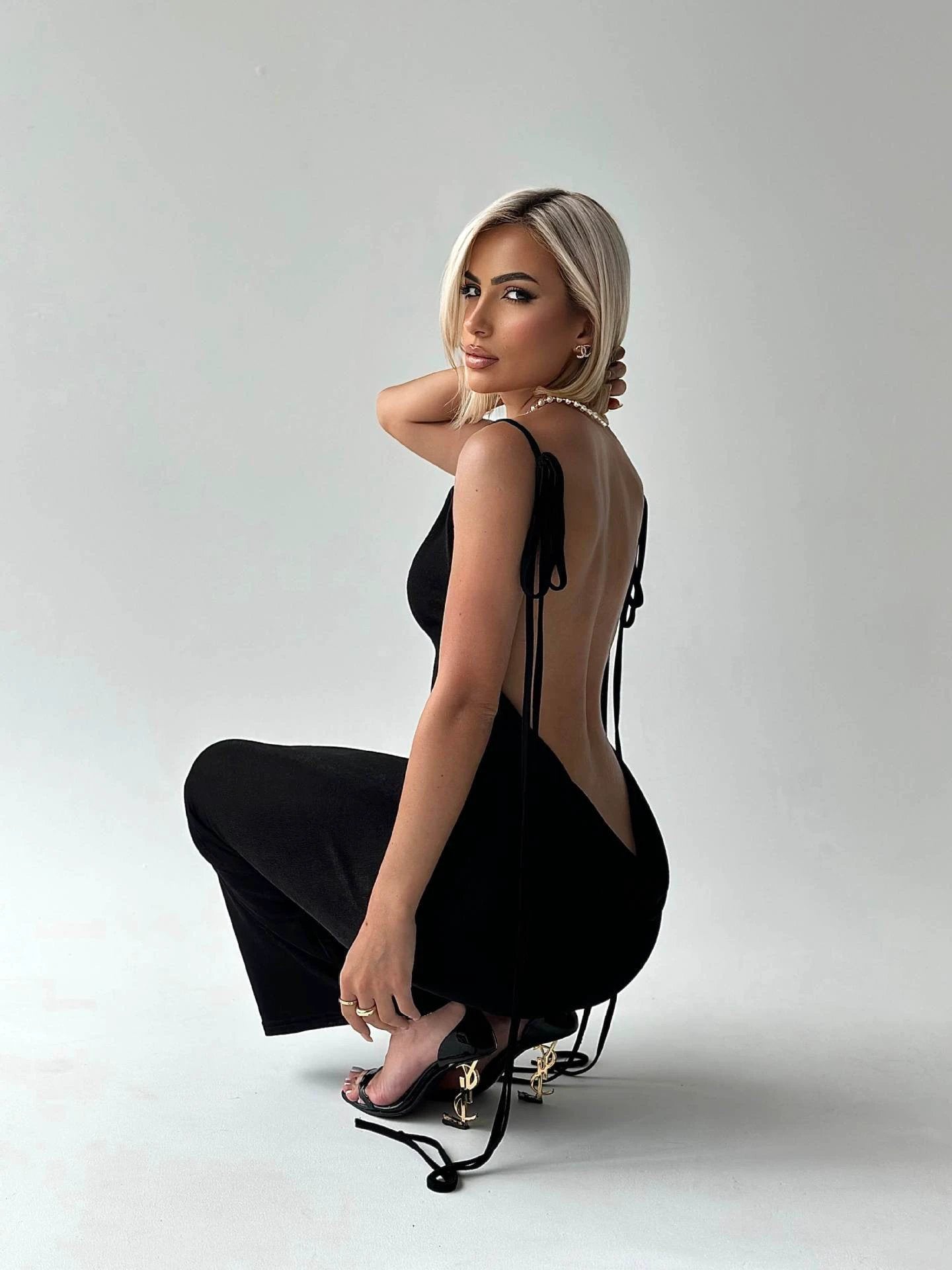 Sexy Slim Backless Dress Summer Camisole Gown Lace-up Long Dress by GJG Denim