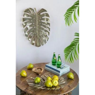 18.9x13.4x1.4 Gold Monstera Leaf Wall Decor by GJG Denim