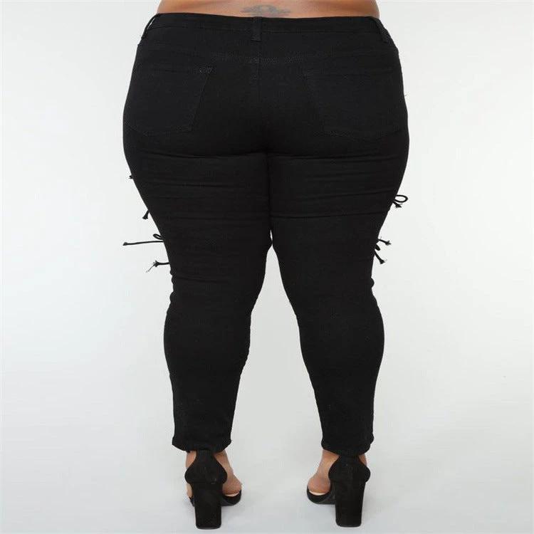 Women's Plus Size Fashion Eyelet Strap Jeans by GJG Denim