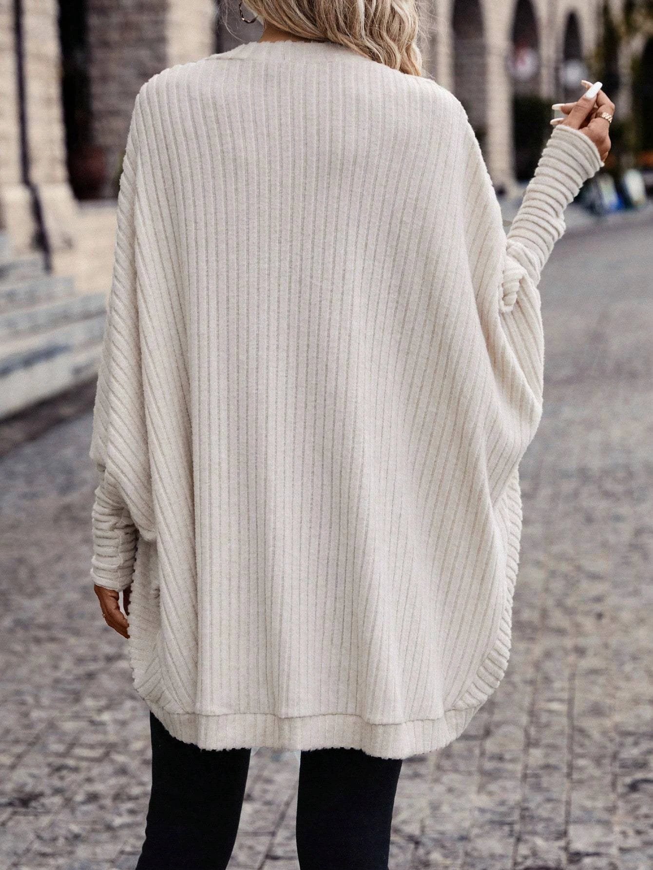 Women Solid Color Batwing Sleeve Open Front Casual Jacket by GJG Denim