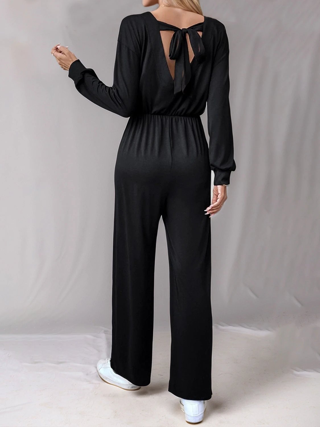 Tied Round Neck Wide Leg Jumpsuit by Lady Ros