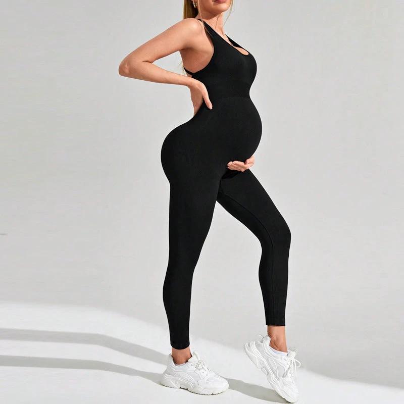 Jumpsuit Maternity Tight Fitness Yoga Clothes High Waist Hip Lift Trousers by GJG Denim