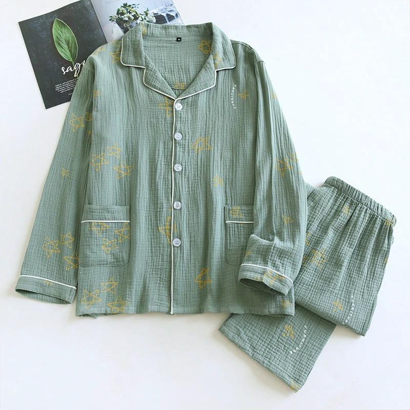 Men's Cotton Crepe Double-layer Gauze Pajamas by GJG Denim